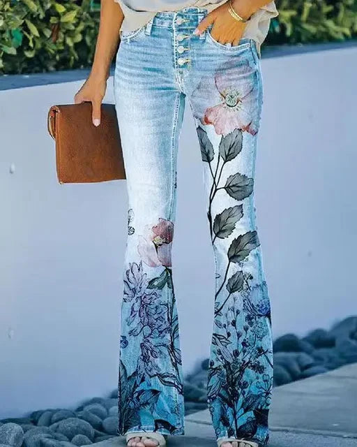 Damen Flared Jeans mit mittelhoher Taille und fünf Taschen