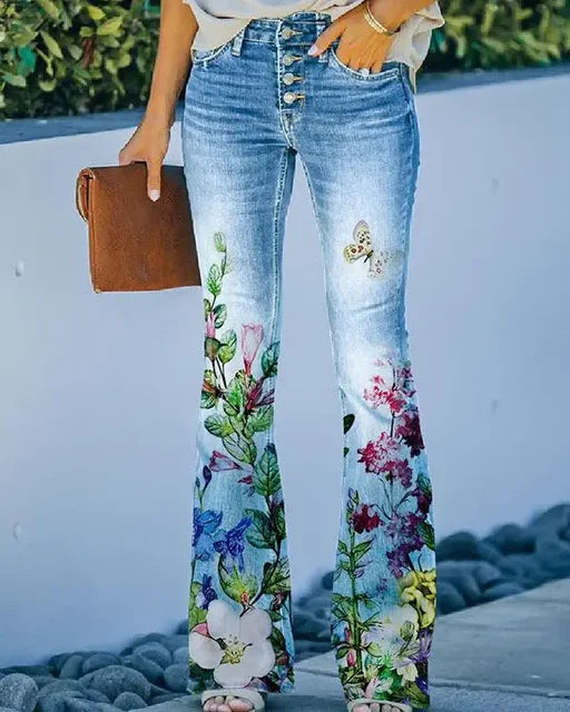 Damen Flared Jeans mit mittelhoher Taille und fünf Taschen