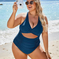 WW | Damen Einteiler Badeanzüge Push Up Bauchkontrolle Badeanzüge V-Ausschnitt Cutout Anständige Bademode