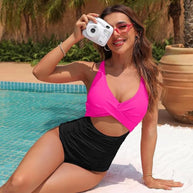 WW | Damen Einteiler Badeanzüge Push Up Bauchkontrolle Badeanzüge V-Ausschnitt Cutout Anständige Bademode