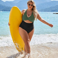 WW | Damen Einteiler Badeanzüge Push Up Bauchkontrolle Badeanzüge V-Ausschnitt Cutout Anständige Bademode