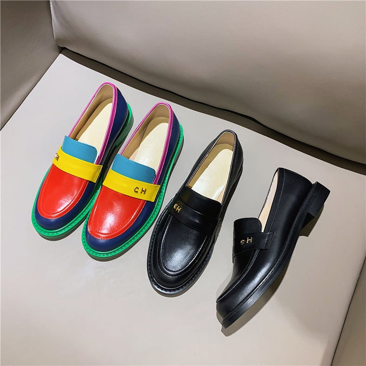 W&W Mode | Multi Color Block Echtes Leder Loafer