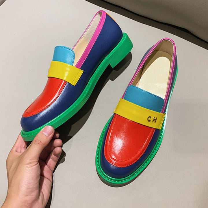 W&W Mode | Multi Color Block Echtes Leder Loafer