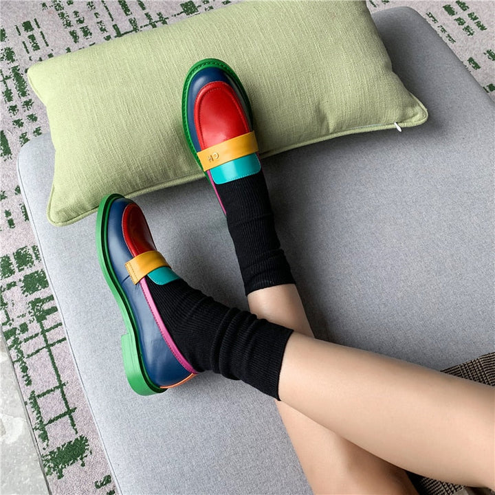 W&W Mode | Multi Color Block Echtes Leder Loafer