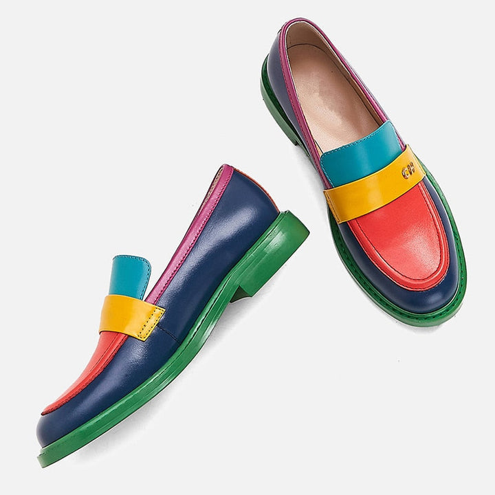 W&W Mode | Multi Color Block Echtes Leder Loafer