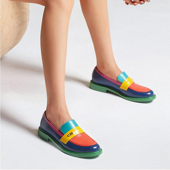 W&W Mode | Multi Color Block Echtes Leder Loafer