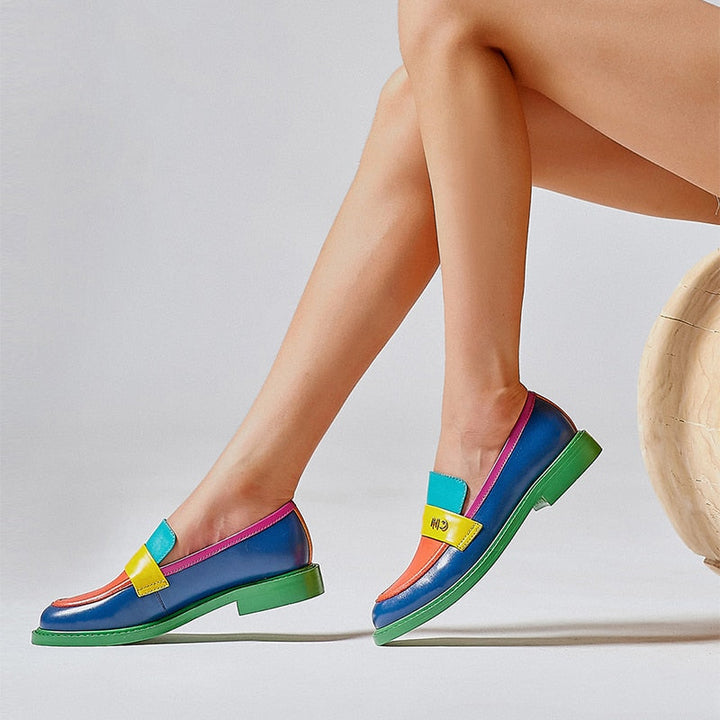 W&W Mode | Multi Color Block Echtes Leder Loafer