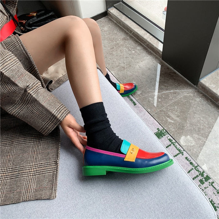W&W Mode | Multi Color Block Echtes Leder Loafer