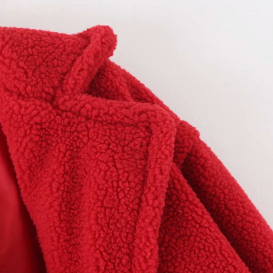 WW | Langer Übergroß Schnitt Weiches Teddy Fleece Reverskragen Warm Und Bequem