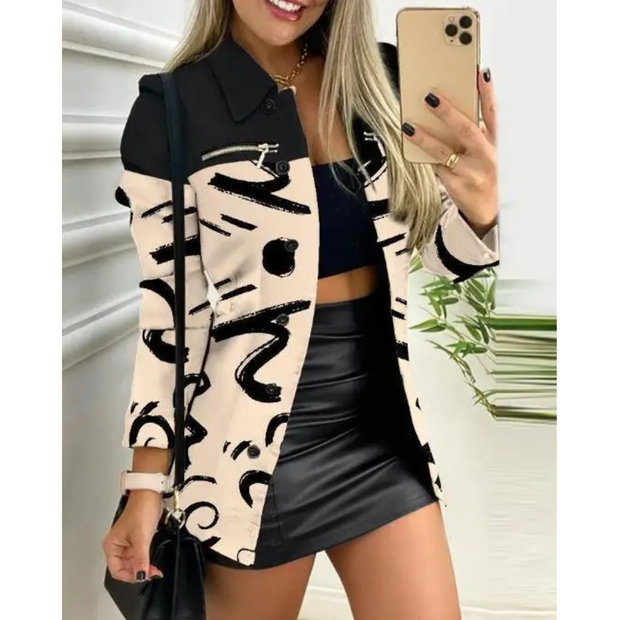 WW | Schlank, Gedruckt mit Revers Knopf Lange Sommerjacke