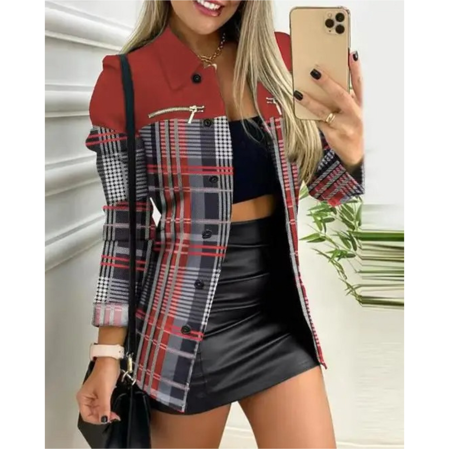 WW | Schlank, Gedruckt mit Revers Knopf Lange Sommerjacke