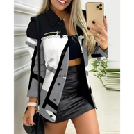 WW | Schlank, Gedruckt mit Revers Knopf Lange Sommerjacke