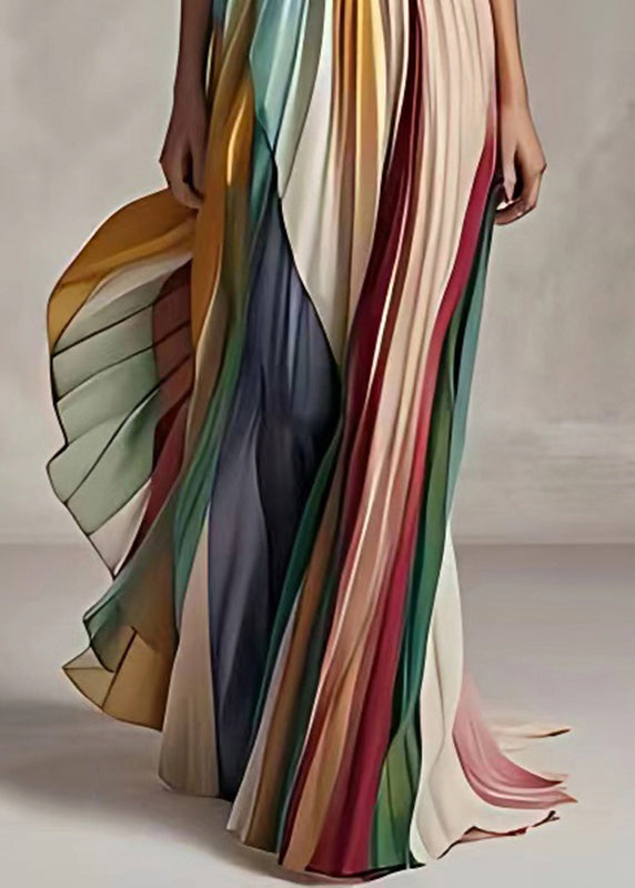 Damen Maxikleid mit Streifen, Raffungen und schulterfreiem Ausschnitt