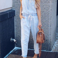 WW | Slim Ärmellos Taille Denim Jumpsuit