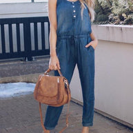 WW | Slim Ärmellos Taille Denim Jumpsuit