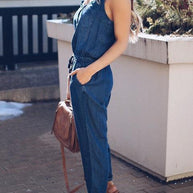 WW | Slim Ärmellos Taille Denim Jumpsuit