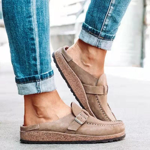 Damen-Sommerschuhe aus Wildleder mit flacher, offener Rückseite