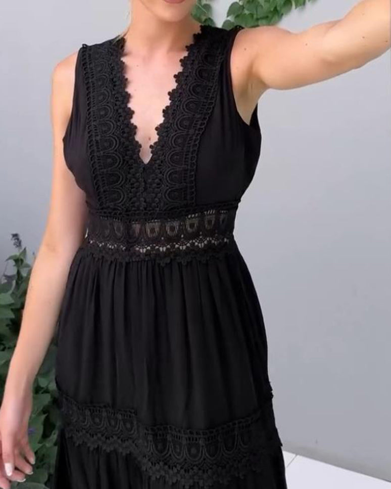 W&W Mode | Ärmelloses Spitzen Midi Kleid Für Damen