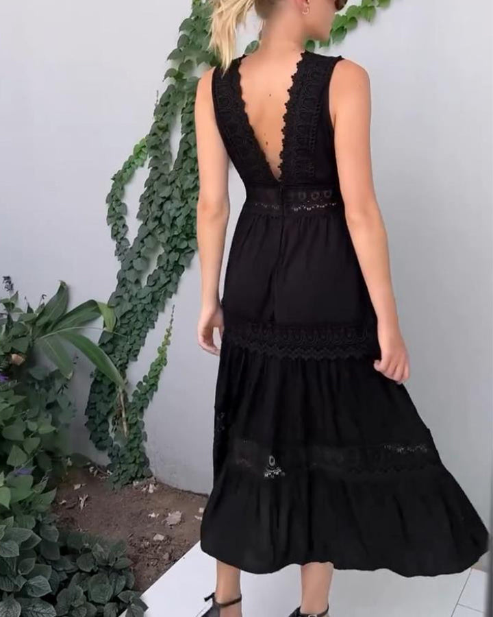 W&W Mode | Ärmelloses Spitzen Midi Kleid Für Damen