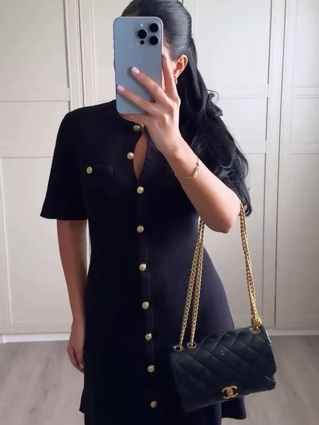 WW | Rippstrickkleid Mit Knöpfen Und Brusttaschen
