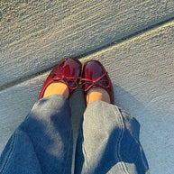 WW | Ballerinas Mit Glänzender Lederverarbeitung Und Charmanter Schleife