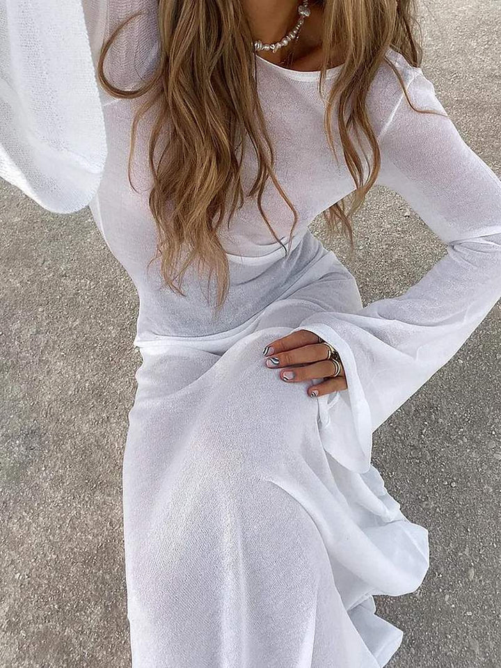 W&W Mode - Luxus Maxikleid Kleid mit langen Ärmeln Weiß | Vintage Sommerkleid | Zeitlos design