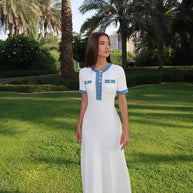 WW | Maxi-Kleid - Dekorative Strick mit Fransen-Denim-Einsatz