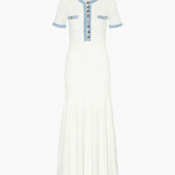 WW | Maxi-Kleid - Dekorative Strick mit Fransen-Denim-Einsatz