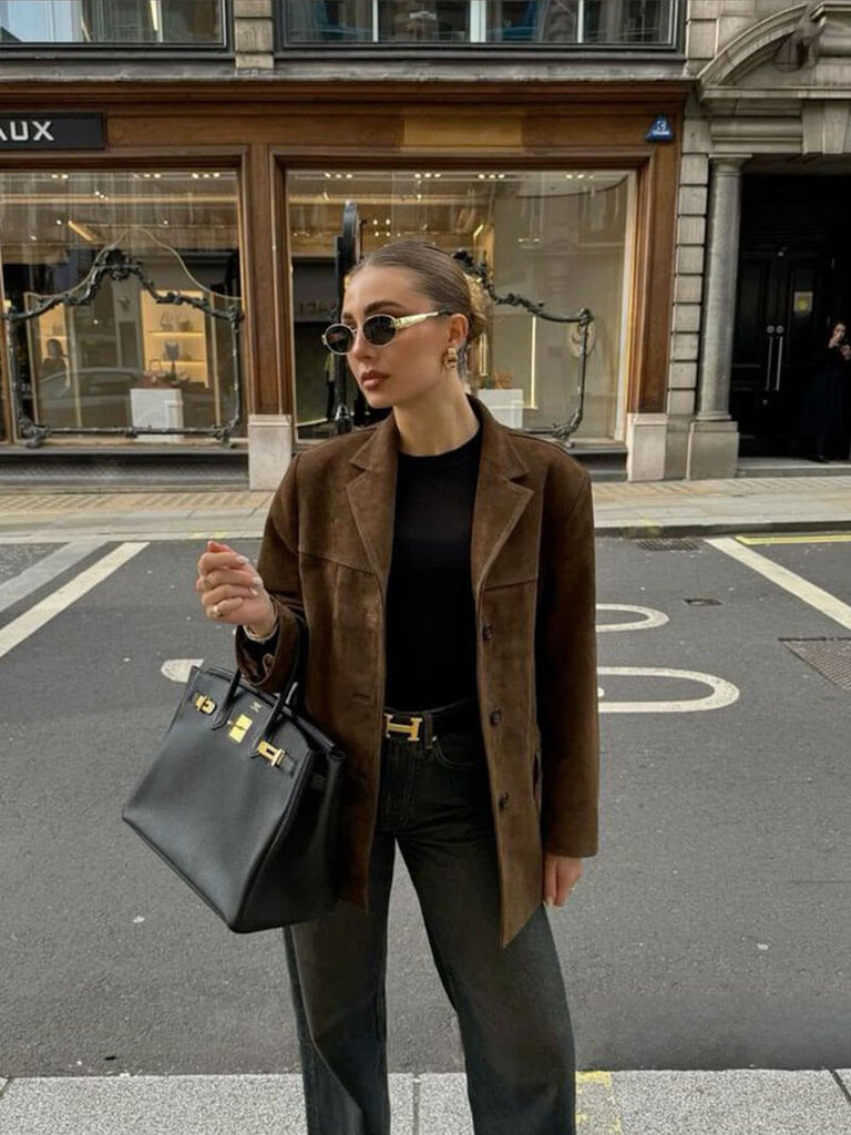 WW | Wildlederimitat Blazer in Braun mit klassischem Revers