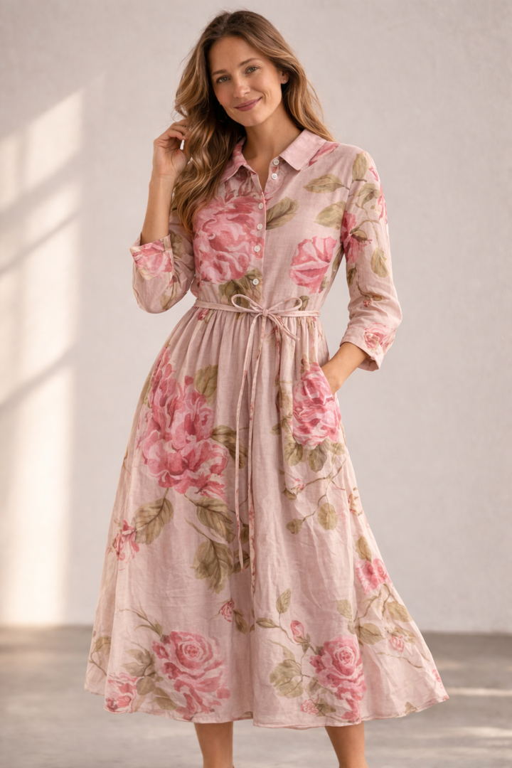 W&W Mode | Elegantes Blumenkleid mit Knopfleiste für Damen