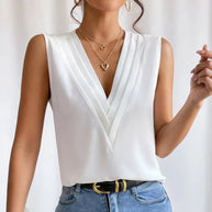 WW | Ärmellose V-Ausschnitt Bluse mit Faltendetail für Damen