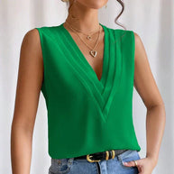 WW | Ärmellose V-Ausschnitt Bluse mit Faltendetail für Damen