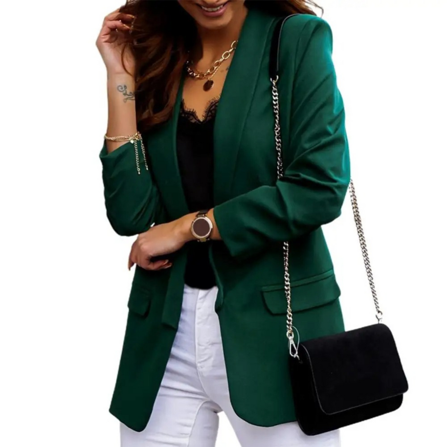 WW | Einfarbige Jacke, Moderner Damen Blazer mit Revers und Langen Ärmeln