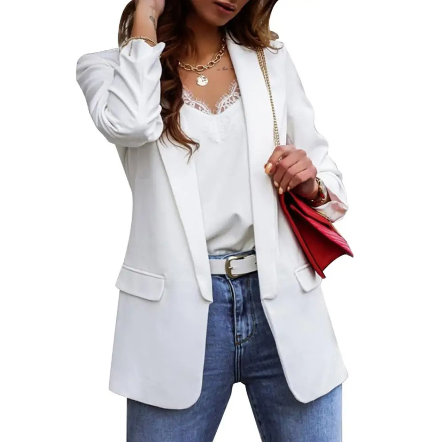 WW | Einfarbige Jacke, Moderner Damen Blazer mit Revers und Langen Ärmeln