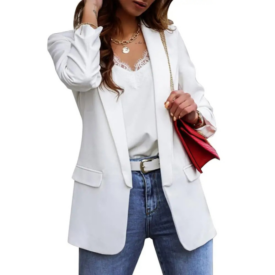 WW | Einfarbige Jacke, Moderner Damen Blazer mit Revers und Langen Ärmeln