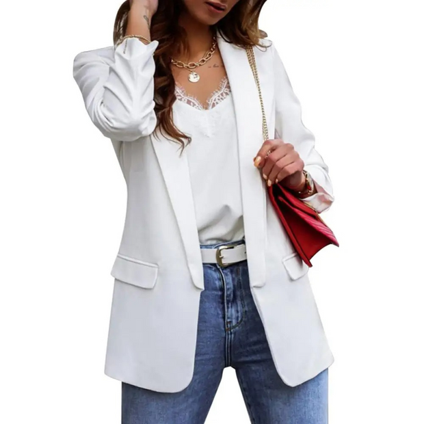 WW | Einfarbige Jacke, Moderner Damen Blazer mit Revers und Langen Ärmeln