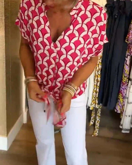 WW | Top Women's Loose Fit V-Ausschnitt Kurzarm-Bluse