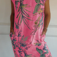 WW | Kurze Ärmel Lockere Passform Kurzes Kleid Geblümtes Kleid