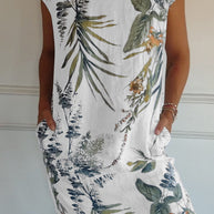 WW | Kurze Ärmel Lockere Passform Kurzes Kleid Geblümtes Kleid