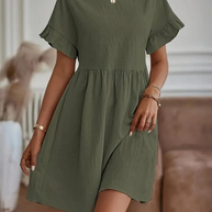 WW | Loose Fit Kurze Ärmel Rüschenkleid Kurzes Kleid
