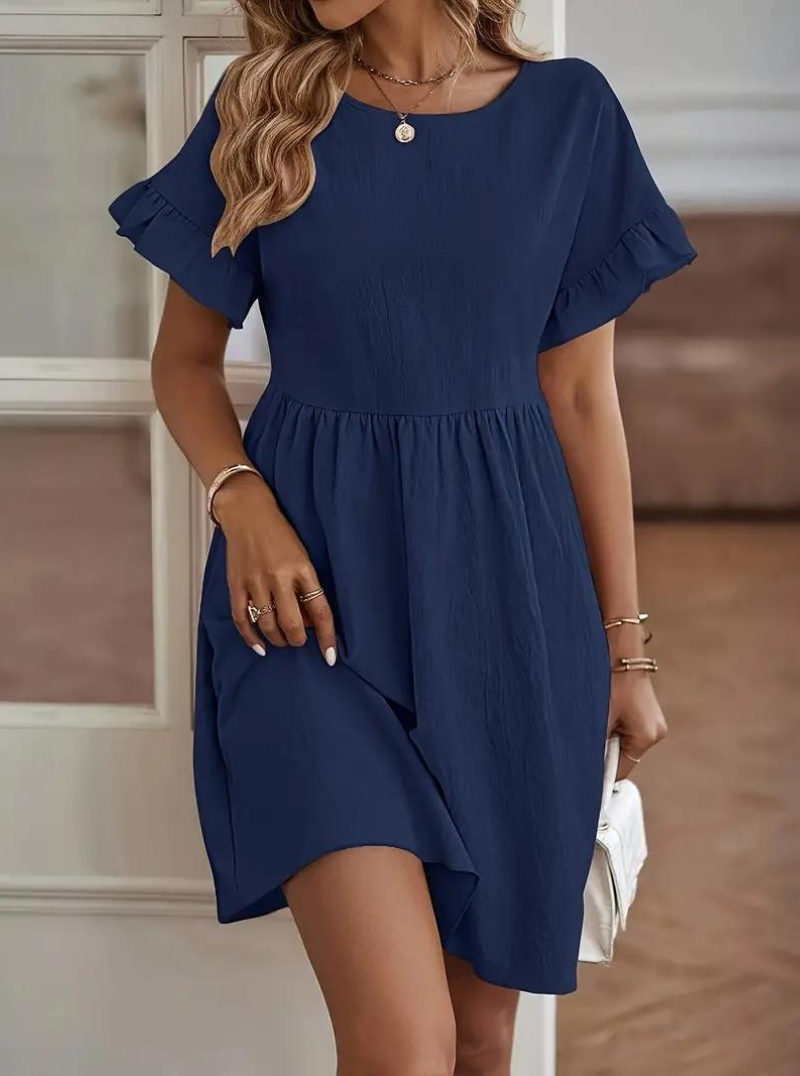 W&W Mode | Loose Fit Kurze Ärmel Rüschenkleid Kurzes Kleid