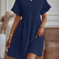 WW | Loose Fit Kurze Ärmel Rüschenkleid Kurzes Kleid