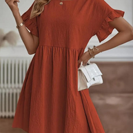 WW | Loose Fit Kurze Ärmel Rüschenkleid Kurzes Kleid