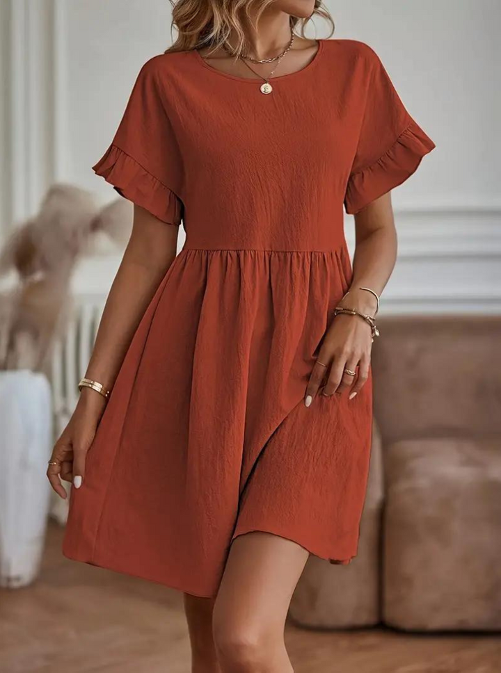 W&W Mode | Loose Fit Kurze Ärmel Rüschenkleid Kurzes Kleid