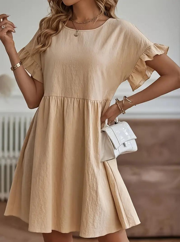 WW | Loose Fit Kurze Ärmel Rüschenkleid Kurzes Kleid