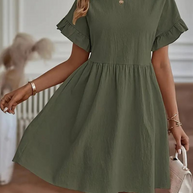 WW | Loose Fit Kurze Ärmel Rüschenkleid Kurzes Kleid