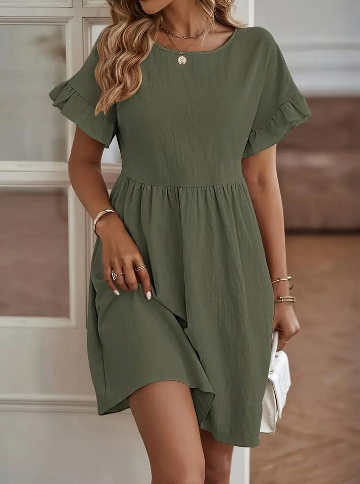 W&W Mode | Loose Fit Kurze Ärmel Rüschenkleid Kurzes Kleid