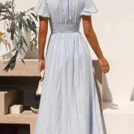 WW | V Ausschnitt Puffärmel Maxikleid Sommerkleider