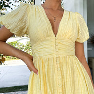 WW | V Ausschnitt Puffärmel Maxikleid Sommerkleider