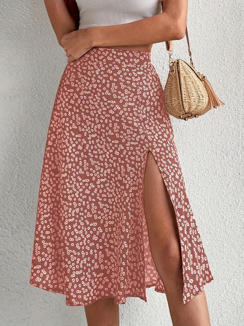 WW | Sommerrock, floral, geteilt, Midi-Rock, Rock mit hoher Taille